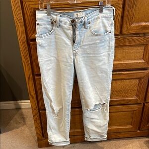 Madewell Blue Straight Leg Jeans with Distressing